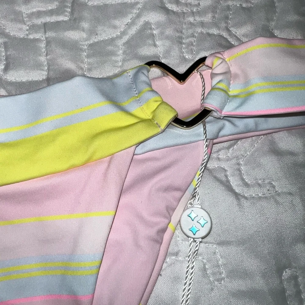 Frankie's Bikinis Pink and Yellow Striped Set